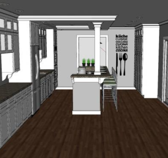 简约白色厨房布局SU模型下载_sketchup草图大师SKP模型