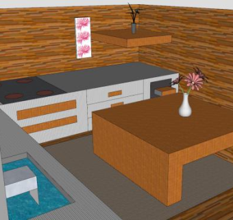 现代L型厨房布局SU模型下载_sketchup草图大师SKP模型