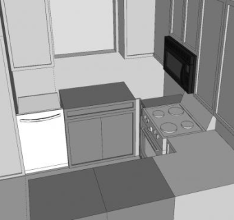 现代U型简易厨房SU模型下载_sketchup草图大师SKP模型