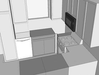 现代U型简易厨房SU模型下载_sketchup草图大师SKP模型