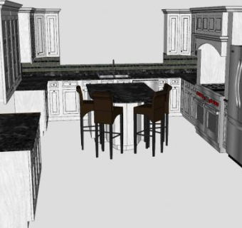 简易U型厨房SU模型下载_sketchup草图大师SKP模型