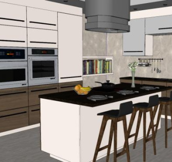 现代风格棕色厨房SU模型下载_sketchup草图大师SKP模型