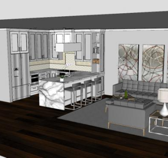大理石U型厨房SU模型下载_sketchup草图大师SKP模型