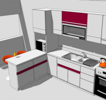 简约风格L型厨房装修SU模型下载_sketchup草图大师SKP模型