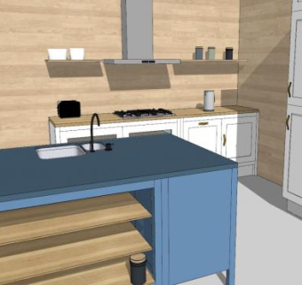 现代风格二字型厨房SU模型下载_sketchup草图大师SKP模型