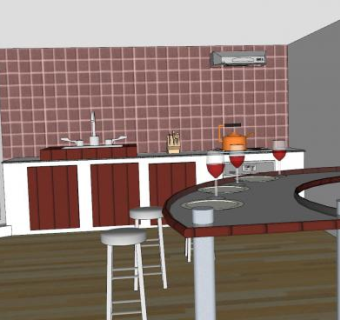 家装L型厨房SU模型下载_sketchup草图大师SKP模型