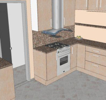 小型现代L型厨房布局SU模型下载_sketchup草图大师SKP模型