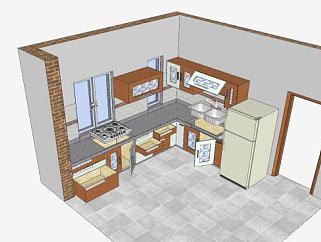 现代小型厨房<em>橱柜SU模型</em>下载_sketchup草图大师SKP模型
