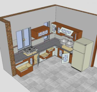 现代小型厨房橱柜SU模型下载_sketchup草图大师SKP模型