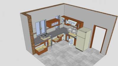 现代小型厨房橱柜SU模型下载_sketchup草图大师SKP模型