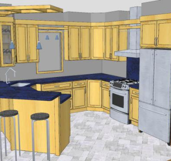 现代U型黄色厨房SU模型下载_sketchup草图大师SKP模型