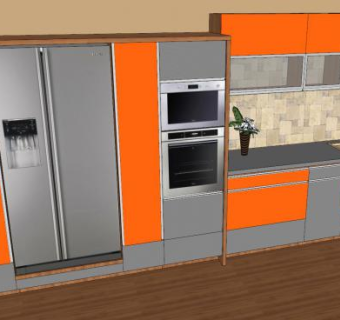 现代一字型厨房橱柜SU模型下载_sketchup草图大师SKP模型