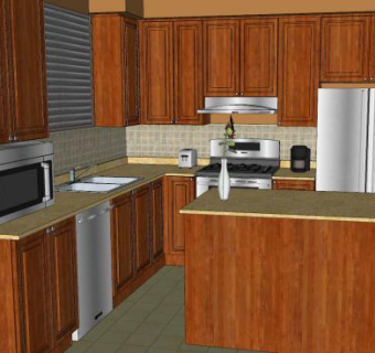 布局家装L型厨房SU模型下载_sketchup草图大师SKP模型