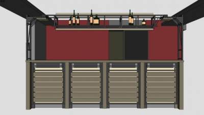 实木开放式酒吧吧台SU模型下载_sketchup草图大师SKP模型