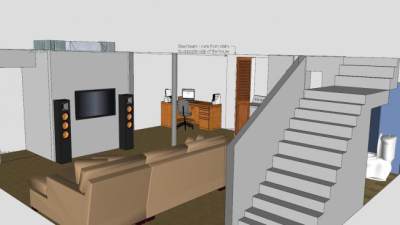地下室改造装修SU模型下载_sketchup草图大师SKP模型