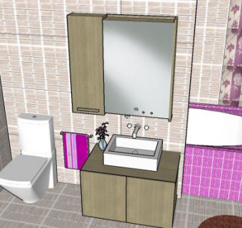 粉红色浴室装修SU模型下载_sketchup草图大师SKP模型