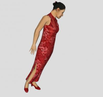 纹龙旗袍女人SU模型下载_sketchup草图大师SKP模型