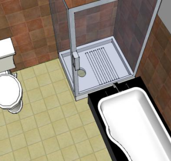 半铺瓷砖卫浴浴室SU模型下载_sketchup草图大师SKP模型