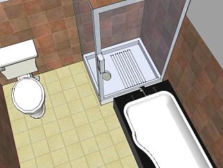 半铺瓷砖卫浴浴室SU模型下载_sketchup草图大师SKP模型