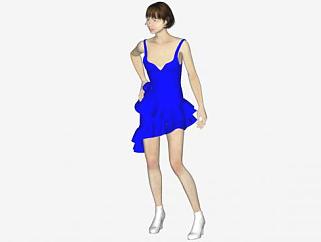 短发短裙女人SU模型下载_sketchup草图大师SKP模型