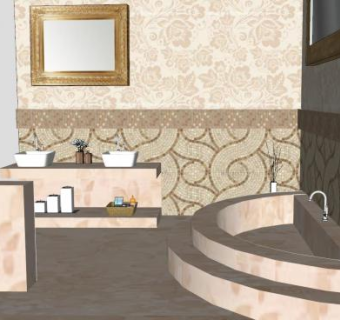 豪华金黄卫浴厕所SU模型下载_sketchup草图大师SKP模型