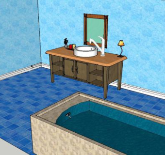 蓝色海洋浴室卫浴装修SU模型下载_sketchup草图大师SKP模型