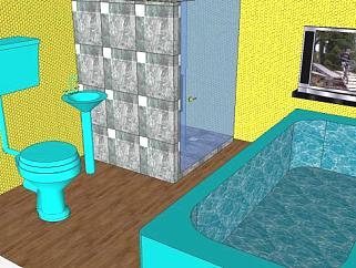 现代绿色卫浴浴室SU模型下载_sketchup草图大师SKP模型