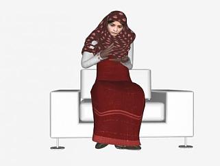 长袍的阿拉伯女人SU模型下载_sketchup草图大师SKP模型