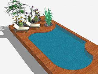 <em>游泳池</em>和花园SU模型下载_sketchup草图大师SKP模型