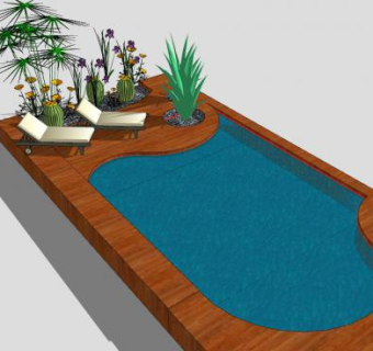 游泳池和花园SU模型下载_sketchup草图大师SKP模型