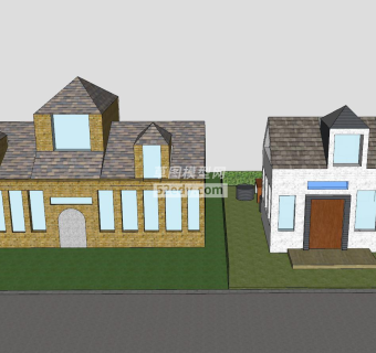 两个漂亮房子外观SU模型下载_sketchup草图大师SKP模型