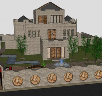 别墅外观日出设计SU模型下载_sketchup草图大师SKP模型