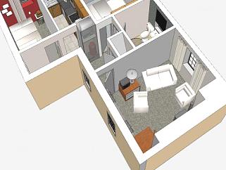 小型二居室公寓裝修SU模型下載_sketchup草圖大師SKP模型