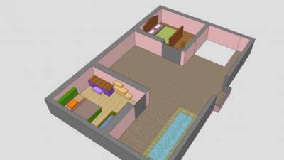 二居室简易装修SU模型下载_sketchup草图大师SKP模型