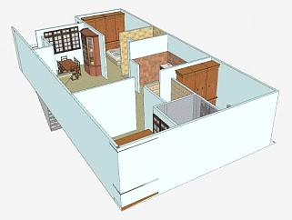 住宅一楼平面图SU模型下载_sketchup草图大师SKP模型