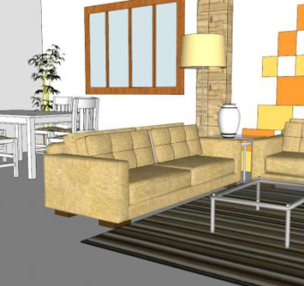 简单的客厅装修SU模型下载_sketchup草图大师SKP模型