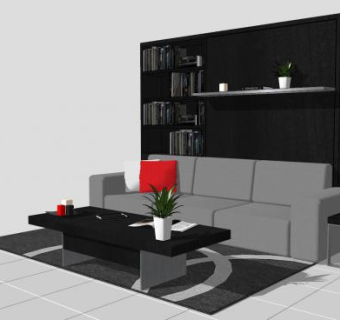 现代聪明客厅装修SU模型下载_sketchup草图大师SKP模型