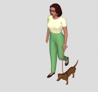 遛狗的女人SU模型下载_sketchup草图大师SKP模型