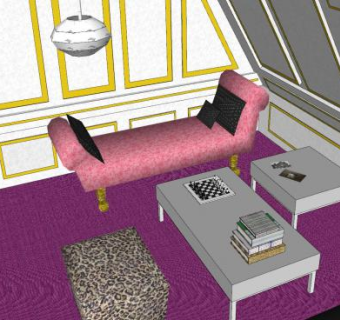 当代阁楼客厅装修SU模型下载_sketchup草图大师SKP模型