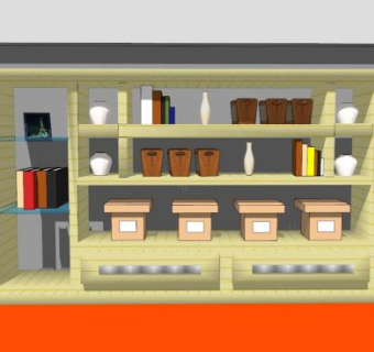 现代基本实木书柜SU模型下载_sketchup草图大师SKP模型