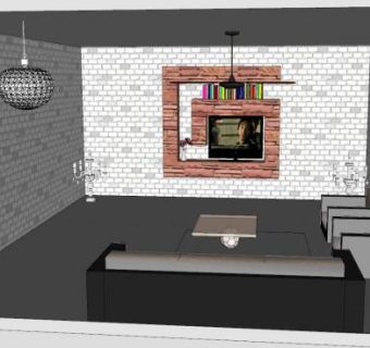 现代简约风格客厅装修SU模型下载_sketchup草图大师SKP模型