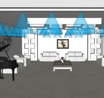 现代简约装修客厅SU模型下载_sketchup草图大师SKP模型