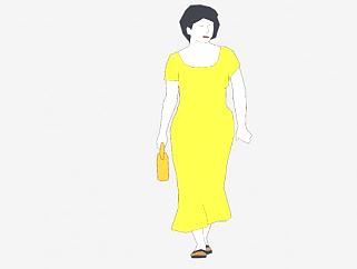 穿着黄色衣服的女人SU模型下载_sketchup草图大师SKP模型