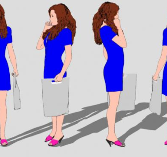 蓝色衣服女人站姿SU模型下载_sketchup草图大师SKP模型