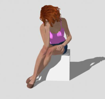卷发女士坐姿SU模型下载_sketchup草图大师SKP模型