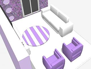 紫色客厅<em>房间</em>SU模型下载_sketchup草图大师SKP模型