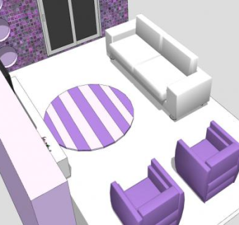 紫色客厅房间SU模型下载_sketchup草图大师SKP模型
