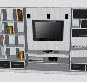 现代客厅电视柜装修SU模型下载_sketchup草图大师SKP模型