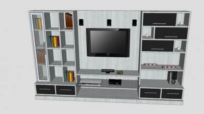 现代客厅电视柜装修SU模型下载_sketchup草图大师SKP模型