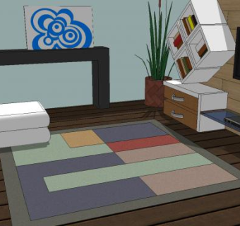 现代客厅宜家装修SU模型下载_sketchup草图大师SKP模型